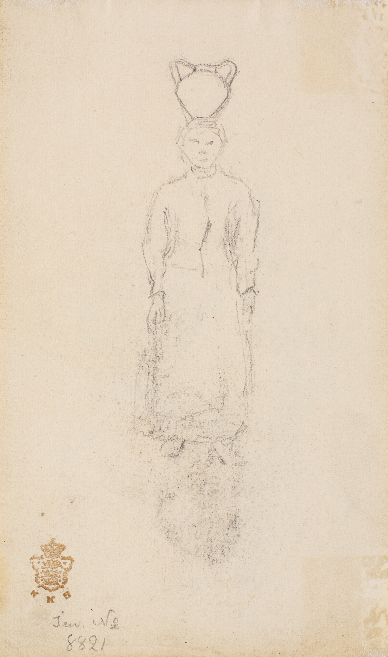 Pige med krukke på hovedet